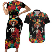 Seis Siete Dia de los Muertos Couples Matching Short Sleeve Bodycon Dress and Hawaiian Shirt Mexican Funny 67 Calaca Skeleton Sombrero - Wonder Print Shop