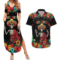 Seis Siete Dia de los Muertos Couples Matching Summer Maxi Dress and Hawaiian Shirt Mexican Funny 67 Calaca Skeleton Sombrero - Wonder Print Shop