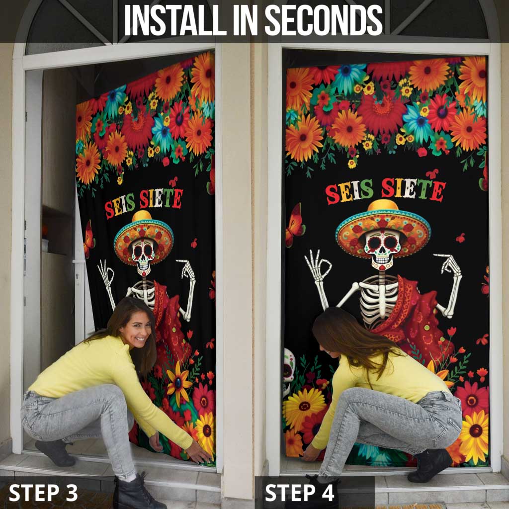 Seis Siete Dia de los Muertos Door Cover Mexican Funny 67 Calaca Skeleton Sombrero - Wonder Print Shop