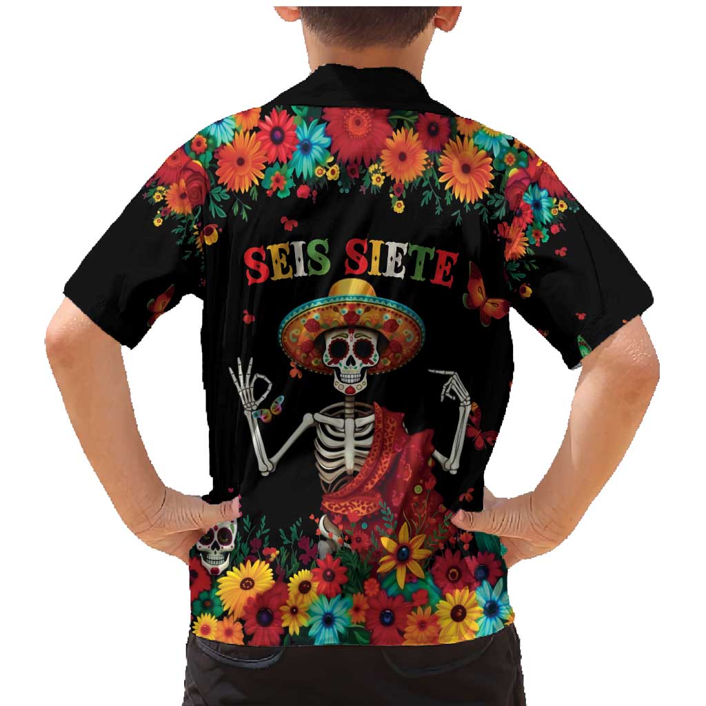 Seis Siete Dia de los Muertos Family Matching Mermaid Dress and Hawaiian Shirt Mexican Funny 67 Calaca Skeleton Sombrero - Wonder Print Shop