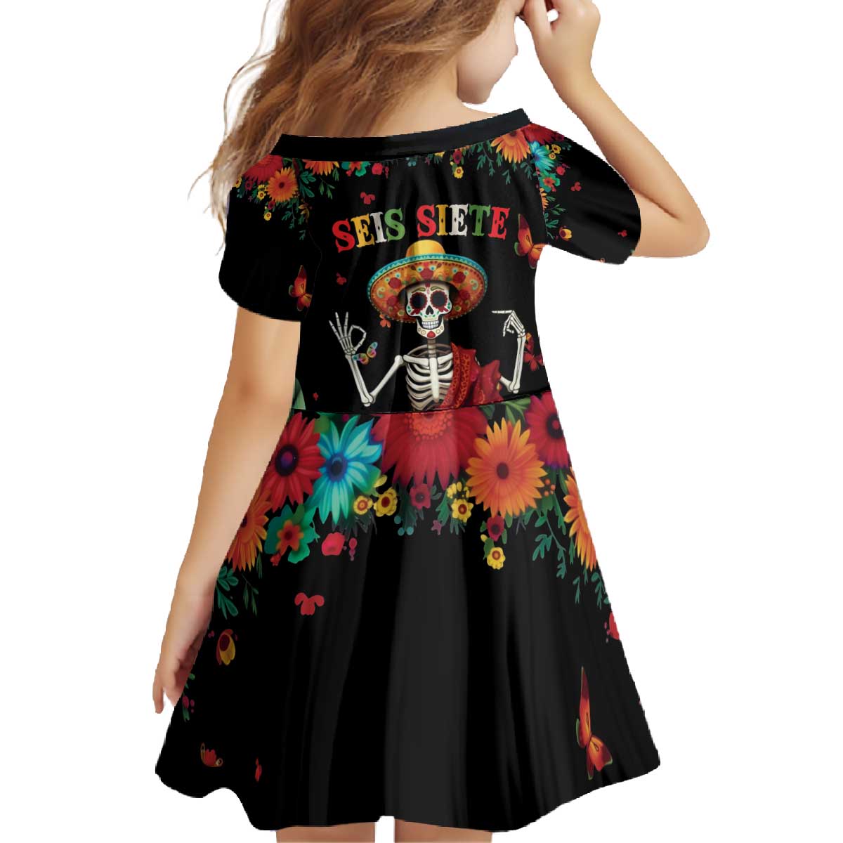 Seis Siete Dia de los Muertos Family Matching Off The Shoulder Long Sleeve Dress and Hawaiian Shirt Mexican Funny 67 Calaca Skeleton Sombrero - Wonder Print Shop