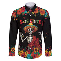 Seis Siete Dia de los Muertos Family Matching Off The Shoulder Long Sleeve Dress and Hawaiian Shirt Mexican Funny 67 Calaca Skeleton Sombrero - Wonder Print Shop