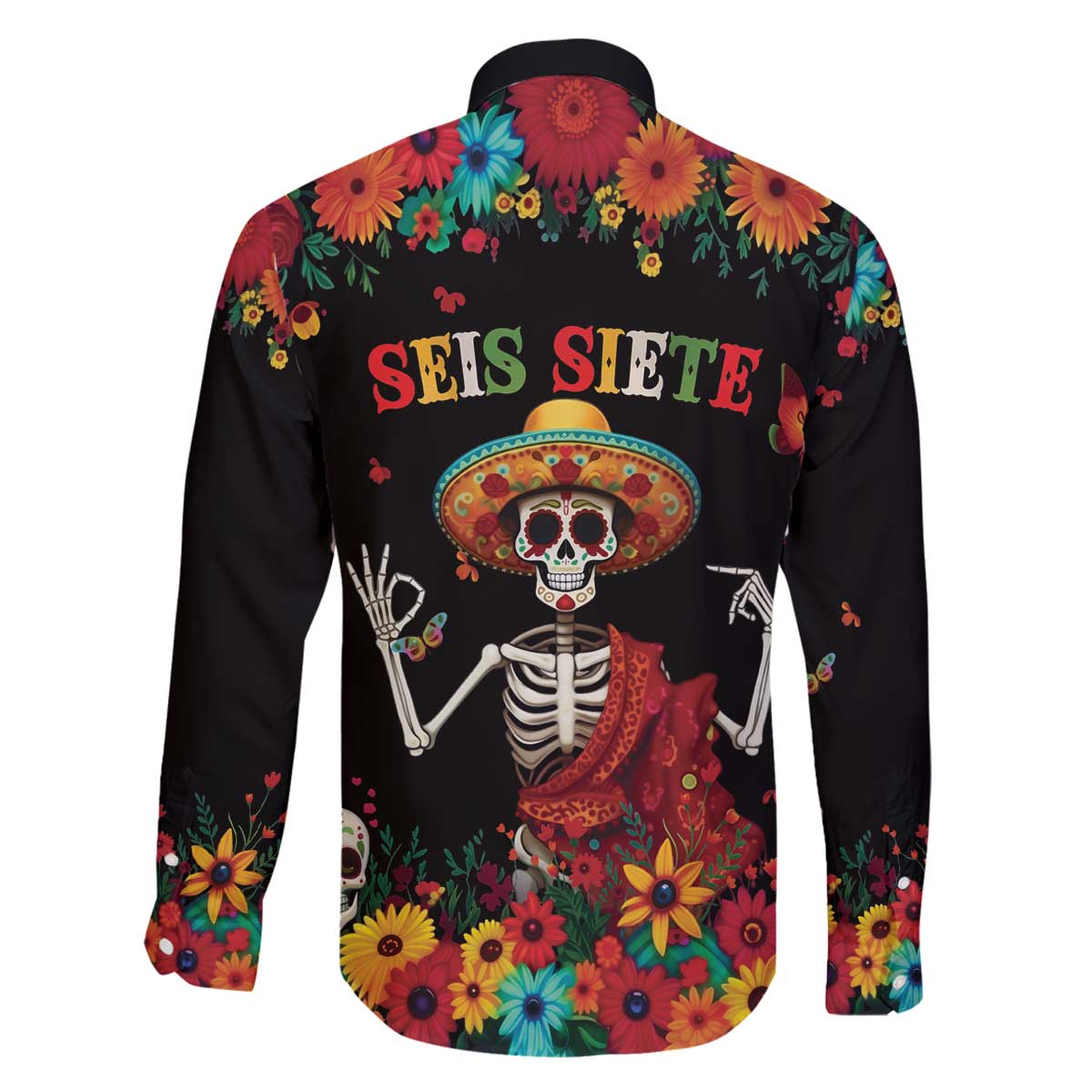 Seis Siete Dia de los Muertos Family Matching Off The Shoulder Long Sleeve Dress and Hawaiian Shirt Mexican Funny 67 Calaca Skeleton Sombrero - Wonder Print Shop