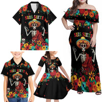 Seis Siete Dia de los Muertos Family Matching Off Shoulder Maxi Dress and Hawaiian Shirt Mexican Funny 67 Calaca Skeleton Sombrero - Wonder Print Shop
