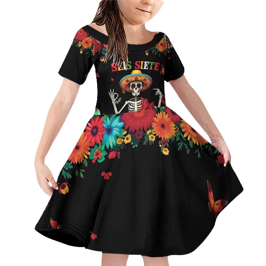 Seis Siete Dia de los Muertos Family Matching Off Shoulder Short Dress and Hawaiian Shirt Mexican Funny 67 Calaca Skeleton Sombrero - Wonder Print Shop