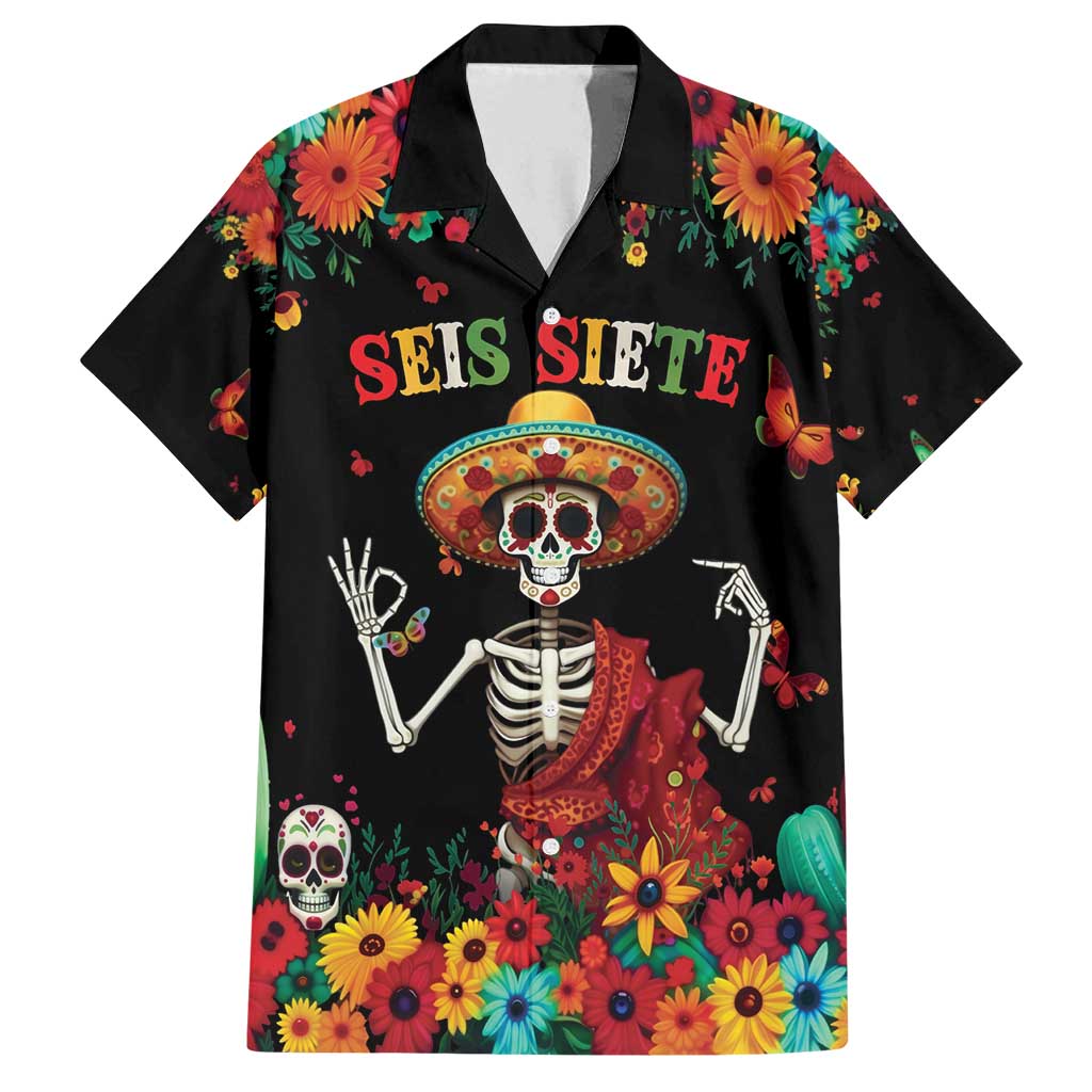 Seis Siete Dia de los Muertos Family Matching Puletasi and Hawaiian Shirt Mexican Funny 67 Calaca Skeleton Sombrero - Wonder Print Shop