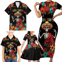 Seis Siete Dia de los Muertos Family Matching Short Sleeve Bodycon Dress and Hawaiian Shirt Mexican Funny 67 Calaca Skeleton Sombrero - Wonder Print Shop