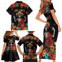 Seis Siete Dia de los Muertos Family Matching Short Sleeve Bodycon Dress and Hawaiian Shirt Mexican Funny 67 Calaca Skeleton Sombrero - Wonder Print Shop