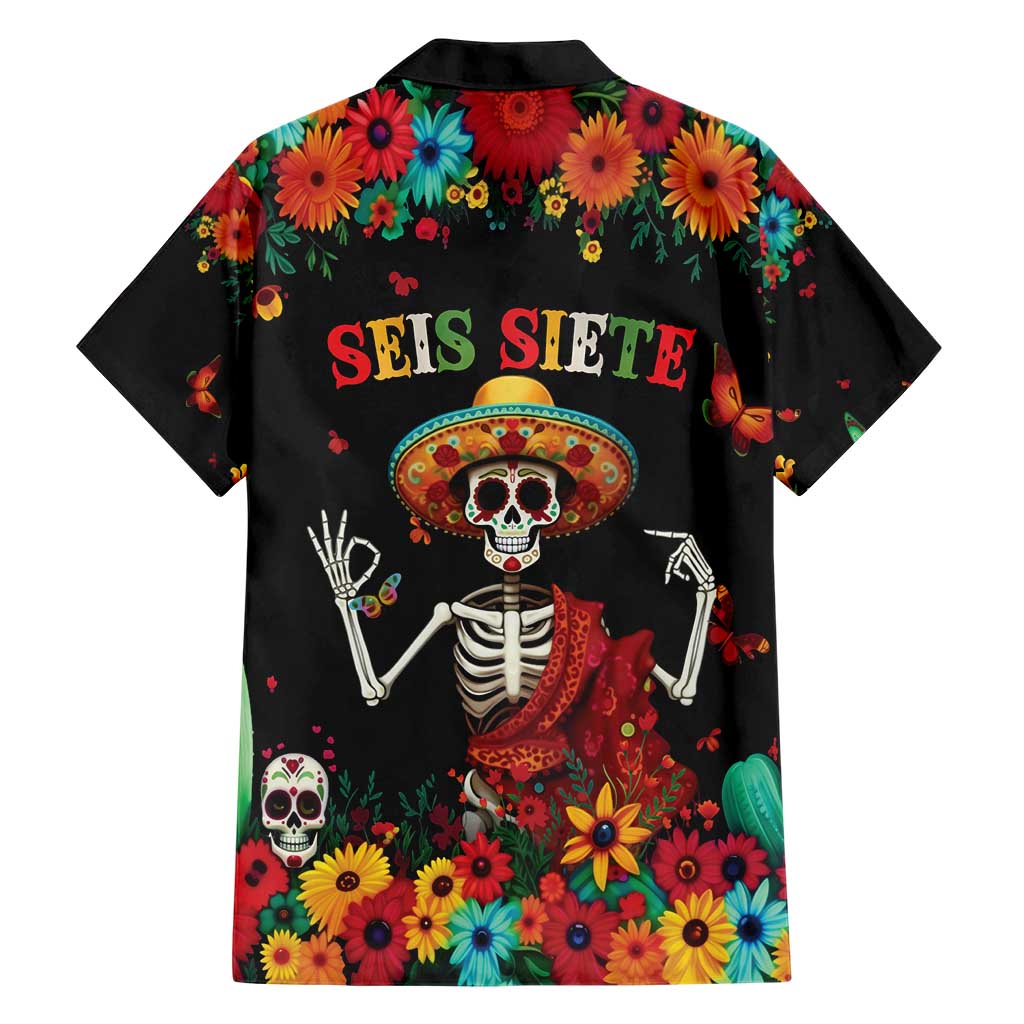 Seis Siete Dia de los Muertos Family Matching Short Sleeve Bodycon Dress and Hawaiian Shirt Mexican Funny 67 Calaca Skeleton Sombrero - Wonder Print Shop