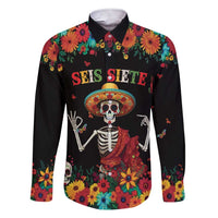 Seis Siete Dia de los Muertos Family Matching Short Sleeve Bodycon Dress and Hawaiian Shirt Mexican Funny 67 Calaca Skeleton Sombrero - Wonder Print Shop