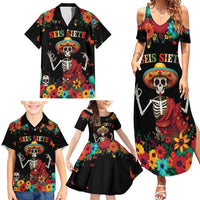 Seis Siete Dia de los Muertos Family Matching Summer Maxi Dress and Hawaiian Shirt Mexican Funny 67 Calaca Skeleton Sombrero - Wonder Print Shop