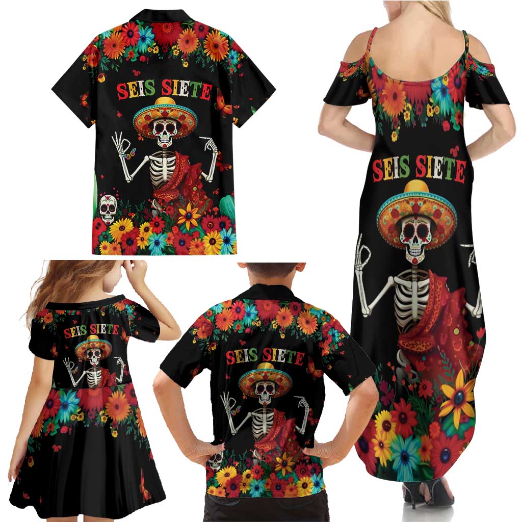 Seis Siete Dia de los Muertos Family Matching Summer Maxi Dress and Hawaiian Shirt Mexican Funny 67 Calaca Skeleton Sombrero - Wonder Print Shop