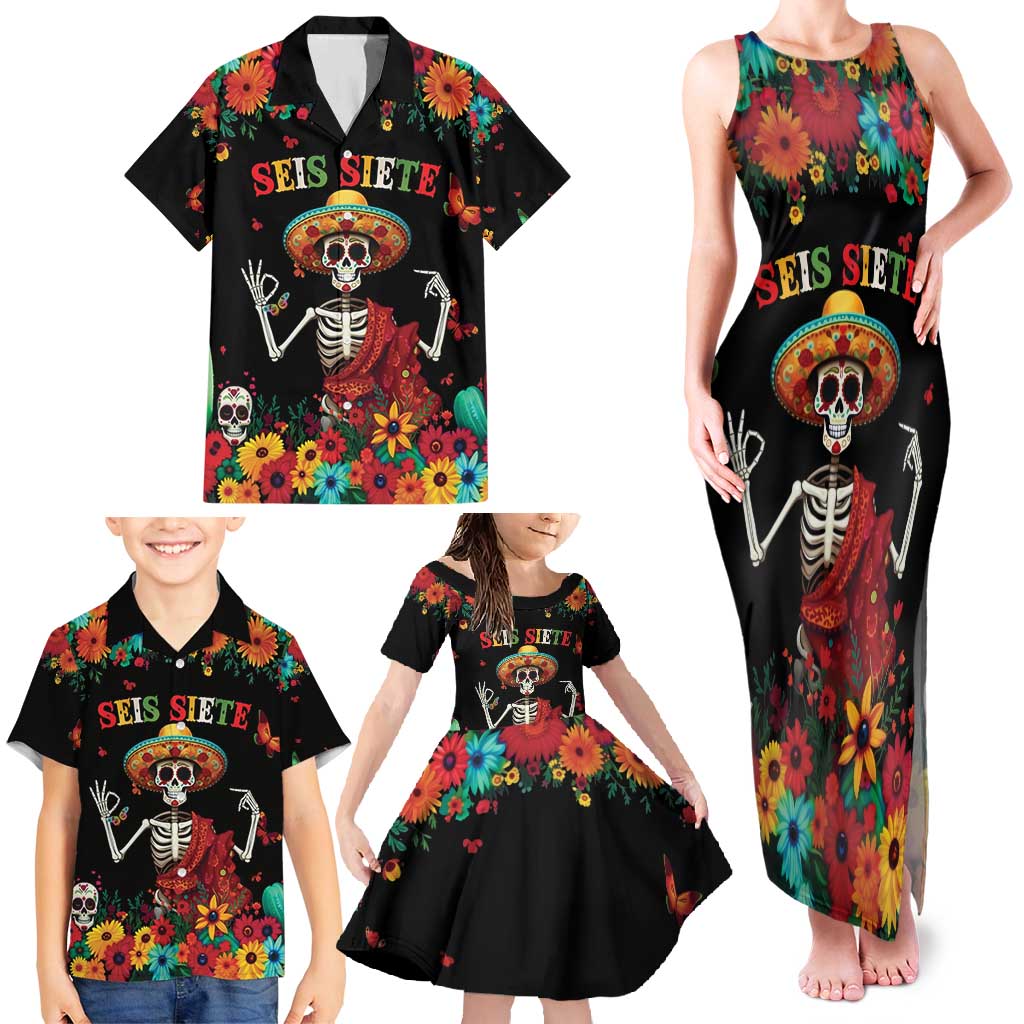 Seis Siete Dia de los Muertos Family Matching Tank Maxi Dress and Hawaiian Shirt Mexican Funny 67 Calaca Skeleton Sombrero - Wonder Print Shop