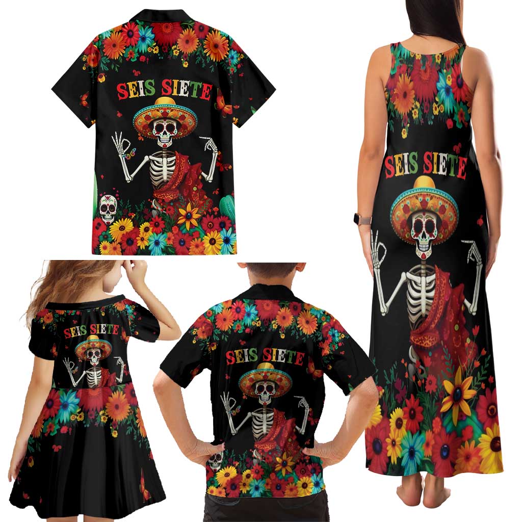 Seis Siete Dia de los Muertos Family Matching Tank Maxi Dress and Hawaiian Shirt Mexican Funny 67 Calaca Skeleton Sombrero - Wonder Print Shop