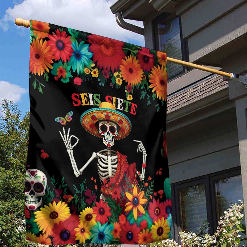 Seis Siete Dia de los Muertos Garden Flag Mexican Funny 67 Calaca Skeleton Sombrero - Wonder Print Shop