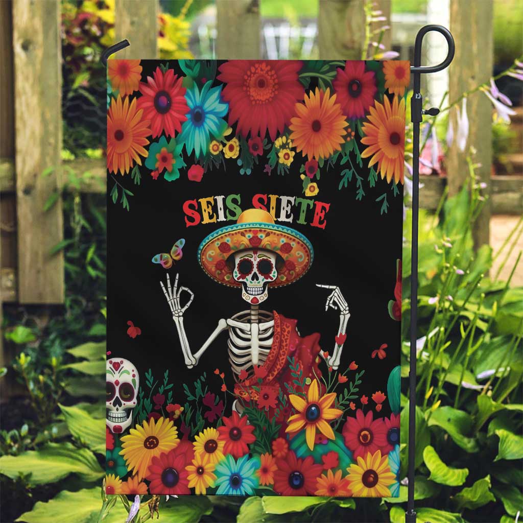 Seis Siete Dia de los Muertos Garden Flag Mexican Funny 67 Calaca Skeleton Sombrero - Wonder Print Shop
