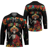 Seis Siete Dia de los Muertos Hockey Jersey Mexican Funny 67 Calaca Skeleton Sombrero - Wonder Print Shop