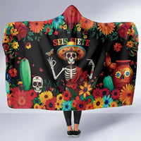 Seis Siete Dia de los Muertos Hooded Blanket Mexican Funny 67 Calaca Skeleton Sombrero - Wonder Print Shop