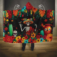 Seis Siete Dia de los Muertos Hooded Blanket Mexican Funny 67 Calaca Skeleton Sombrero - Wonder Print Shop