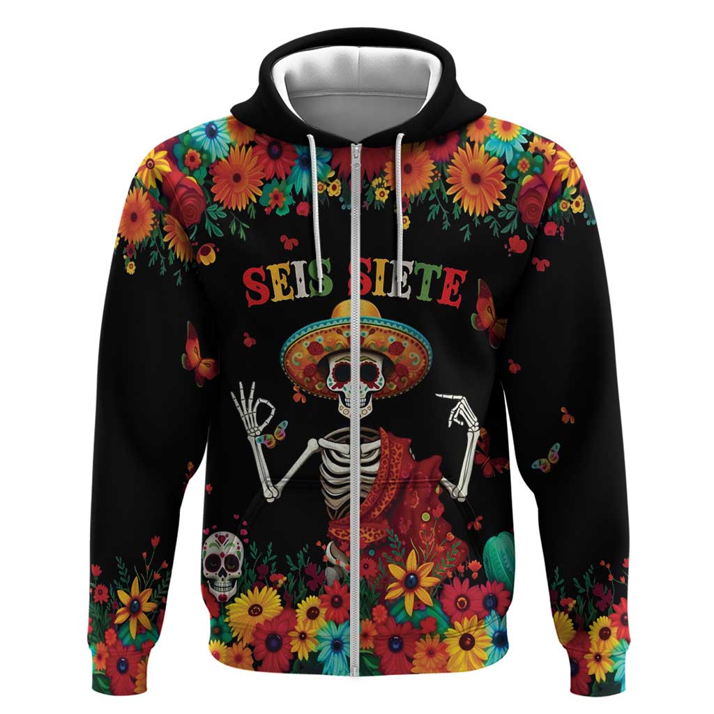 Seis Siete Dia de los Muertos Hoodie Mexican Funny 67 Calaca Skeleton Sombrero - Wonder Print Shop