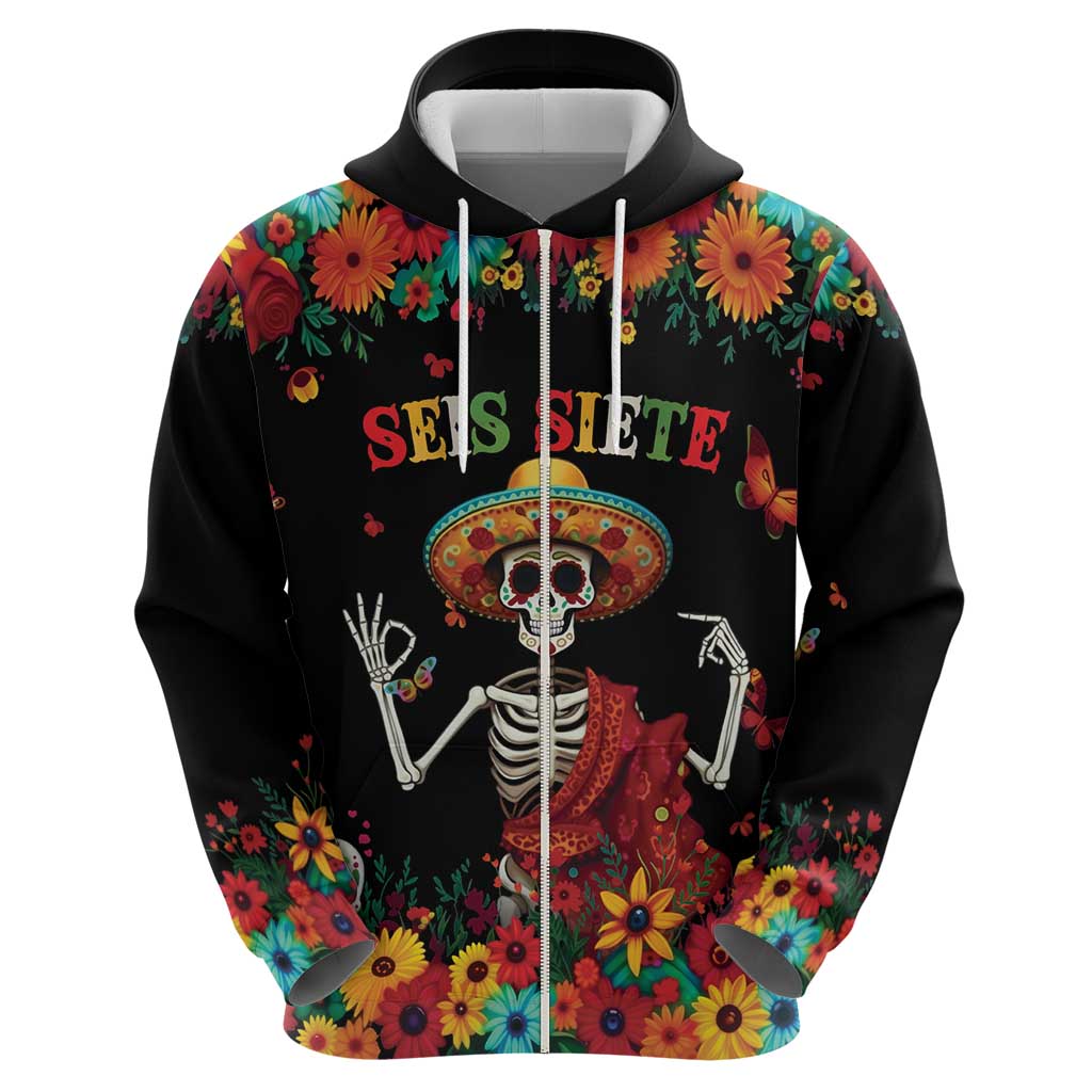 Seis Siete Dia de los Muertos Hoodie Mexican Funny 67 Calaca Skeleton Sombrero - Wonder Print Shop