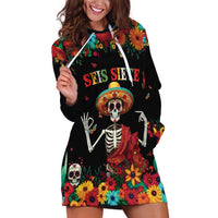 Seis Siete Dia de los Muertos Hoodie Dress Mexican Funny 67 Calaca Skeleton Sombrero - Wonder Print Shop