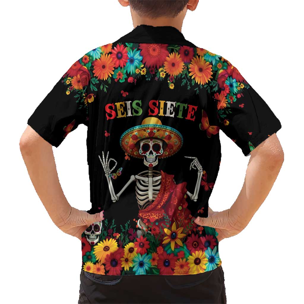 Seis Siete Dia de los Muertos Kid Hawaiian Shirt Mexican Funny 67 Calaca Skeleton Sombrero - Wonder Print Shop