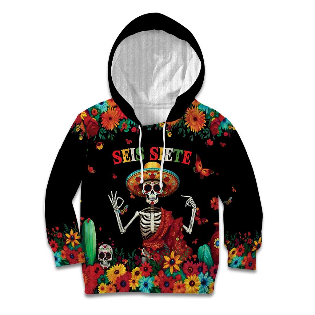 Seis Siete Dia de los Muertos Kid Hoodie Mexican Funny 67 Calaca Skeleton Sombrero - Wonder Print Shop