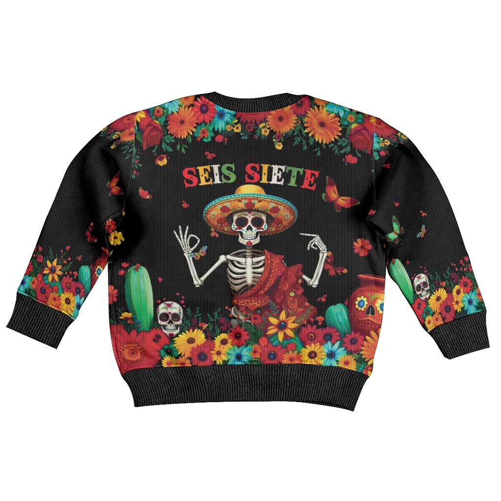 Seis Siete Dia de los Muertos Kid Ugly Christmas Sweater Mexican Funny 67 Calaca Skeleton Sombrero - Wonder Print Shop