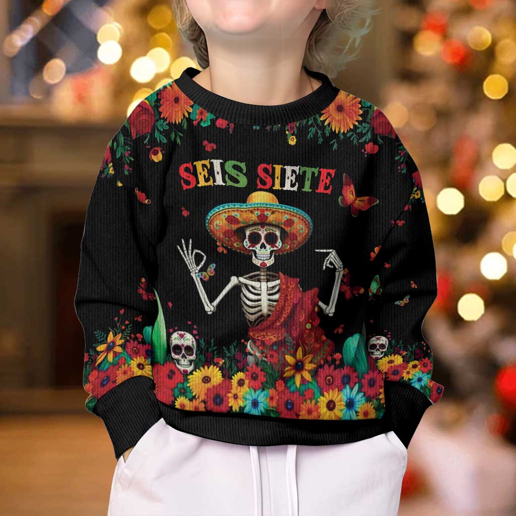 Seis Siete Dia de los Muertos Kid Ugly Christmas Sweater Mexican Funny 67 Calaca Skeleton Sombrero - Wonder Print Shop