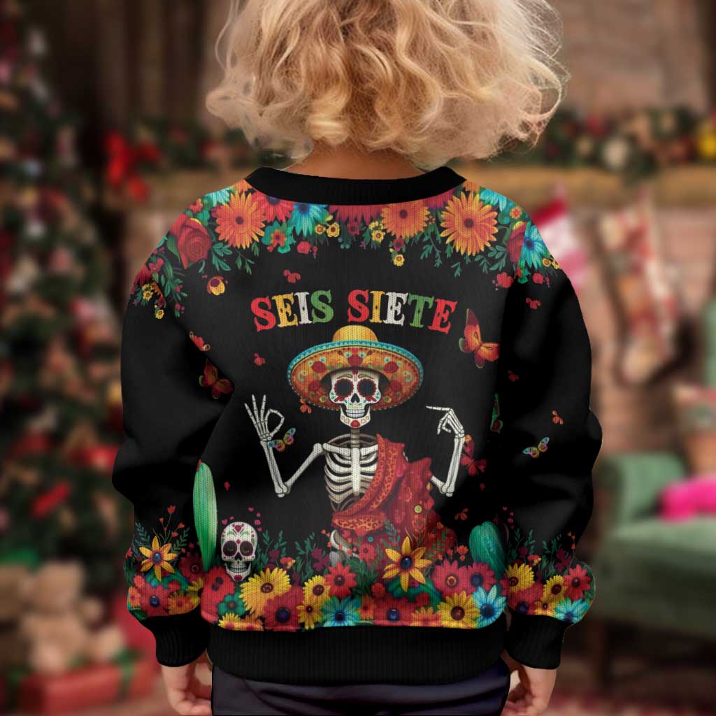 Seis Siete Dia de los Muertos Kid Ugly Christmas Sweater Mexican Funny 67 Calaca Skeleton Sombrero - Wonder Print Shop