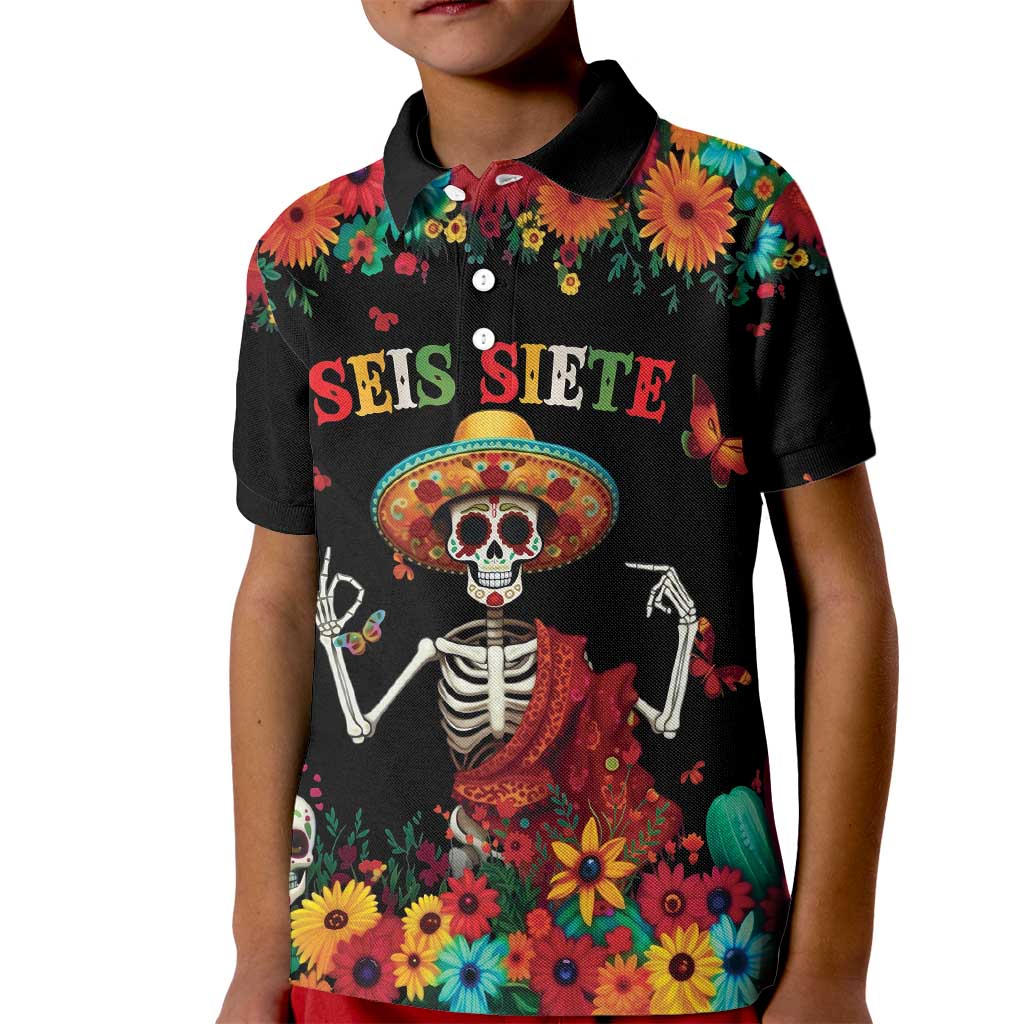 Seis Siete Dia de los Muertos Kid Polo Shirt Mexican Funny 67 Calaca Skeleton Sombrero - Wonder Print Shop