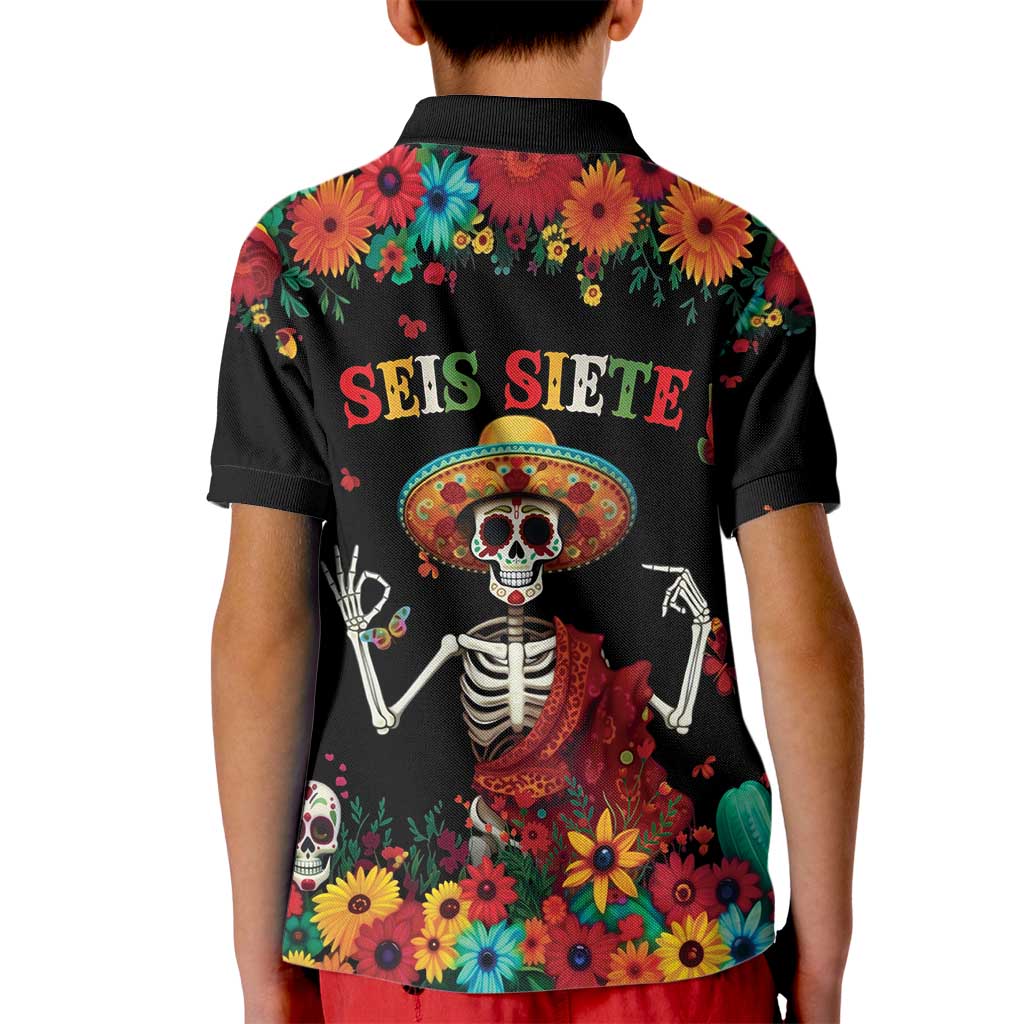 Seis Siete Dia de los Muertos Kid Polo Shirt Mexican Funny 67 Calaca Skeleton Sombrero - Wonder Print Shop