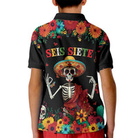 Seis Siete Dia de los Muertos Kid Polo Shirt Mexican Funny 67 Calaca Skeleton Sombrero - Wonder Print Shop