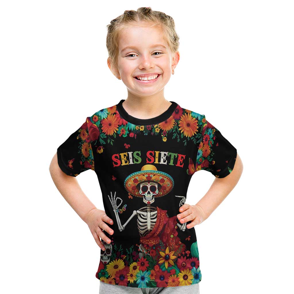 Seis Siete Dia de los Muertos Kid T Shirt Mexican Funny 67 Calaca Skeleton Sombrero - Wonder Print Shop