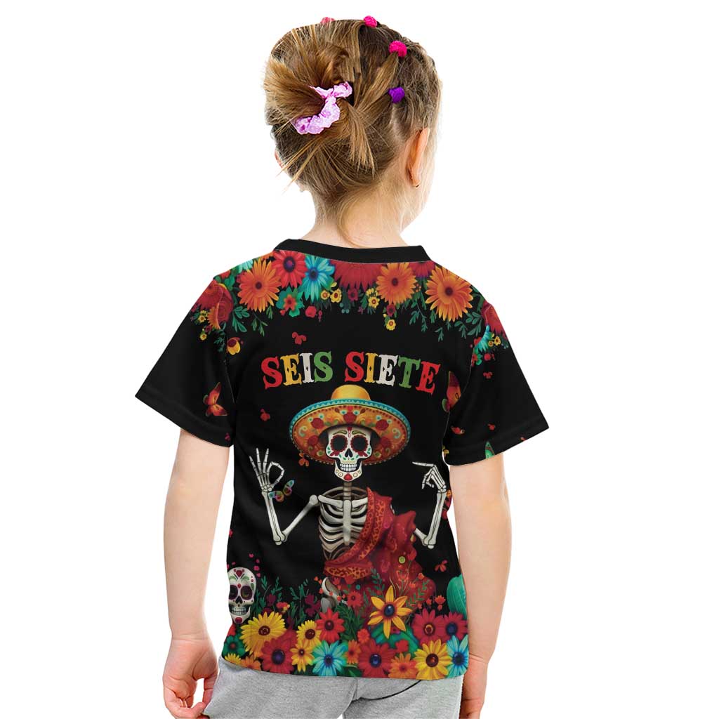 Seis Siete Dia de los Muertos Kid T Shirt Mexican Funny 67 Calaca Skeleton Sombrero - Wonder Print Shop