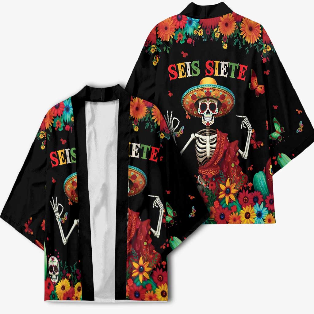 Seis Siete Dia de los Muertos Kimono Mexican Funny 67 Calaca Skeleton Sombrero - Wonder Print Shop