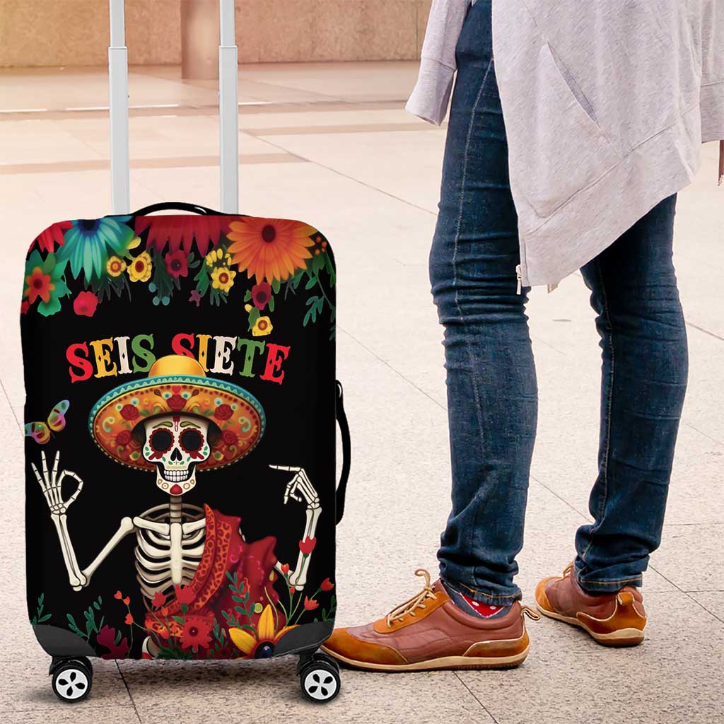 Seis Siete Dia de los Muertos Luggage Cover Mexican Funny 67 Calaca Skeleton Sombrero - Wonder Print Shop