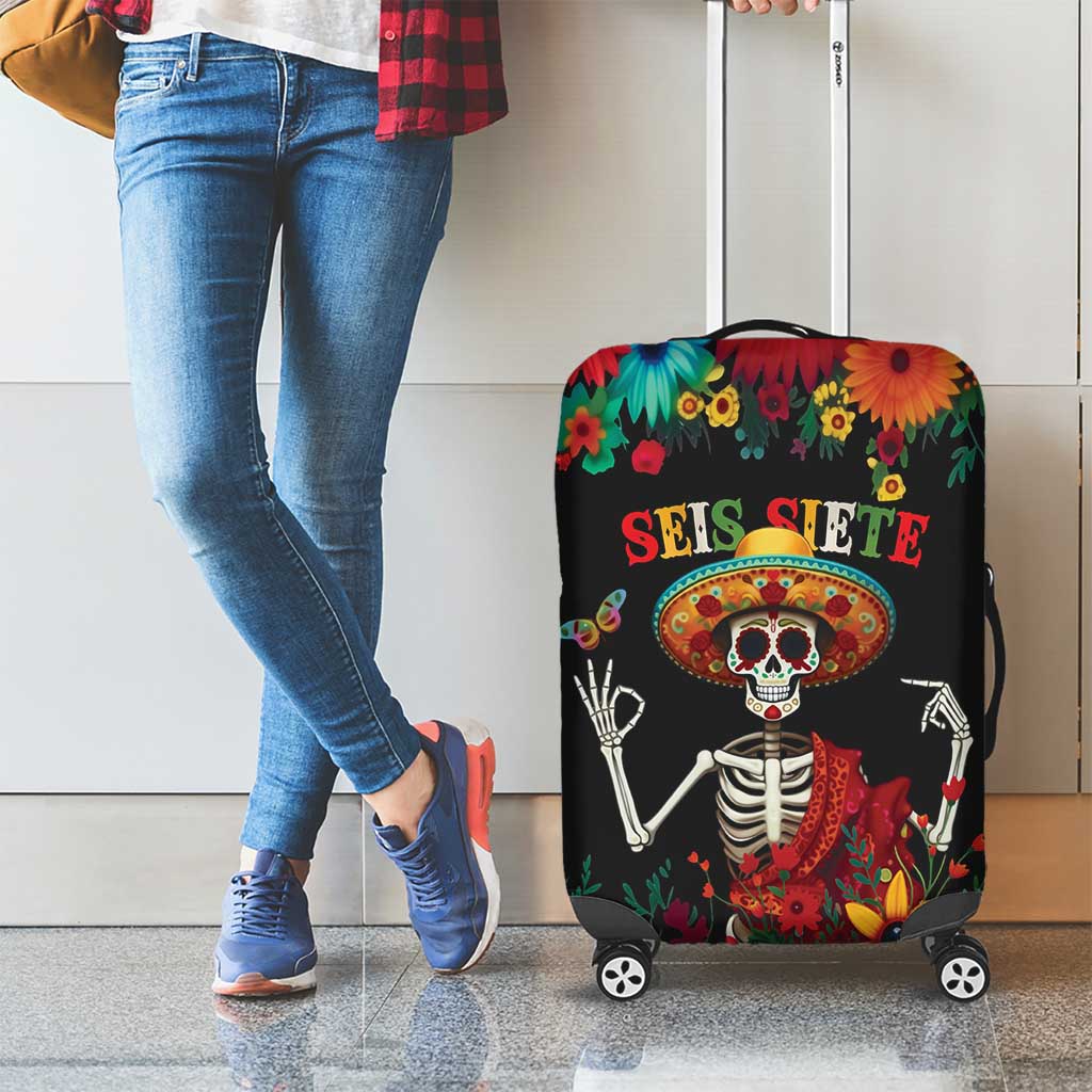 Seis Siete Dia de los Muertos Luggage Cover Mexican Funny 67 Calaca Skeleton Sombrero - Wonder Print Shop