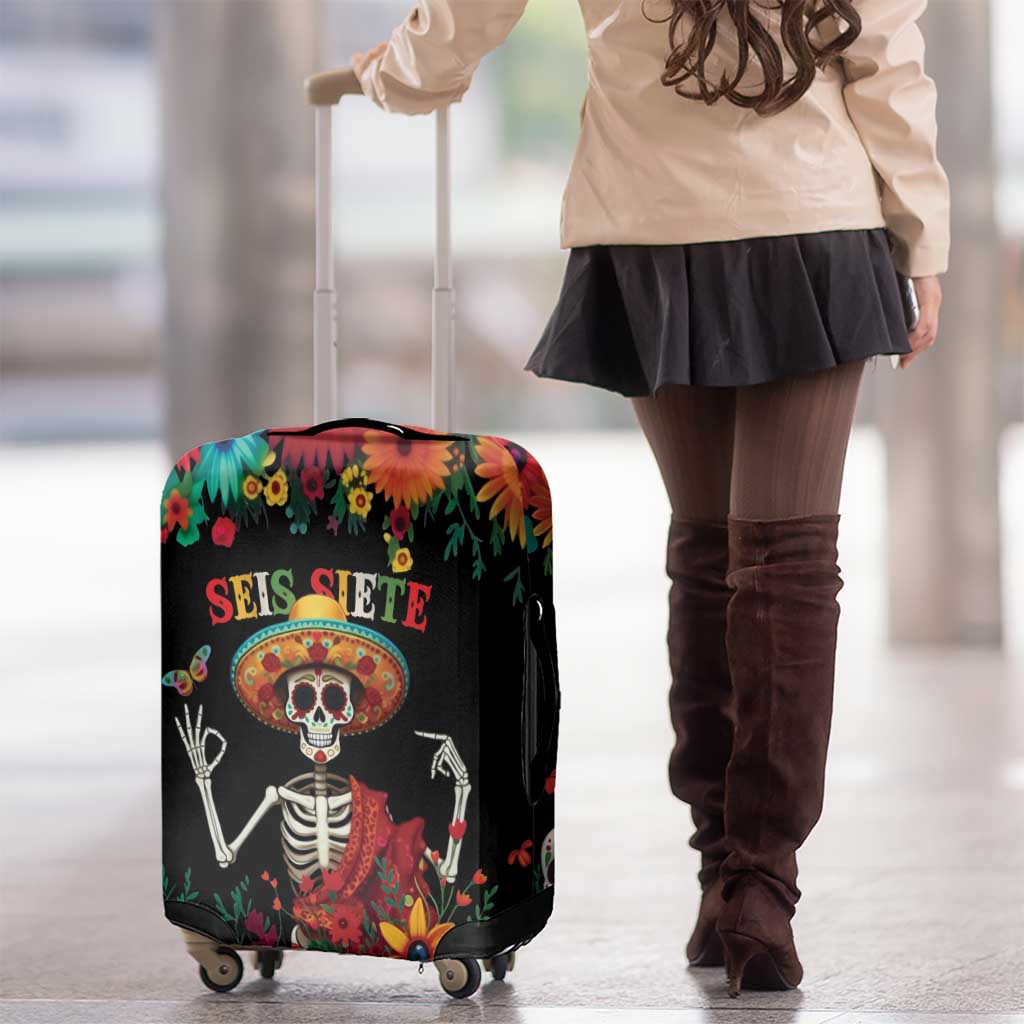 Seis Siete Dia de los Muertos Luggage Cover Mexican Funny 67 Calaca Skeleton Sombrero - Wonder Print Shop