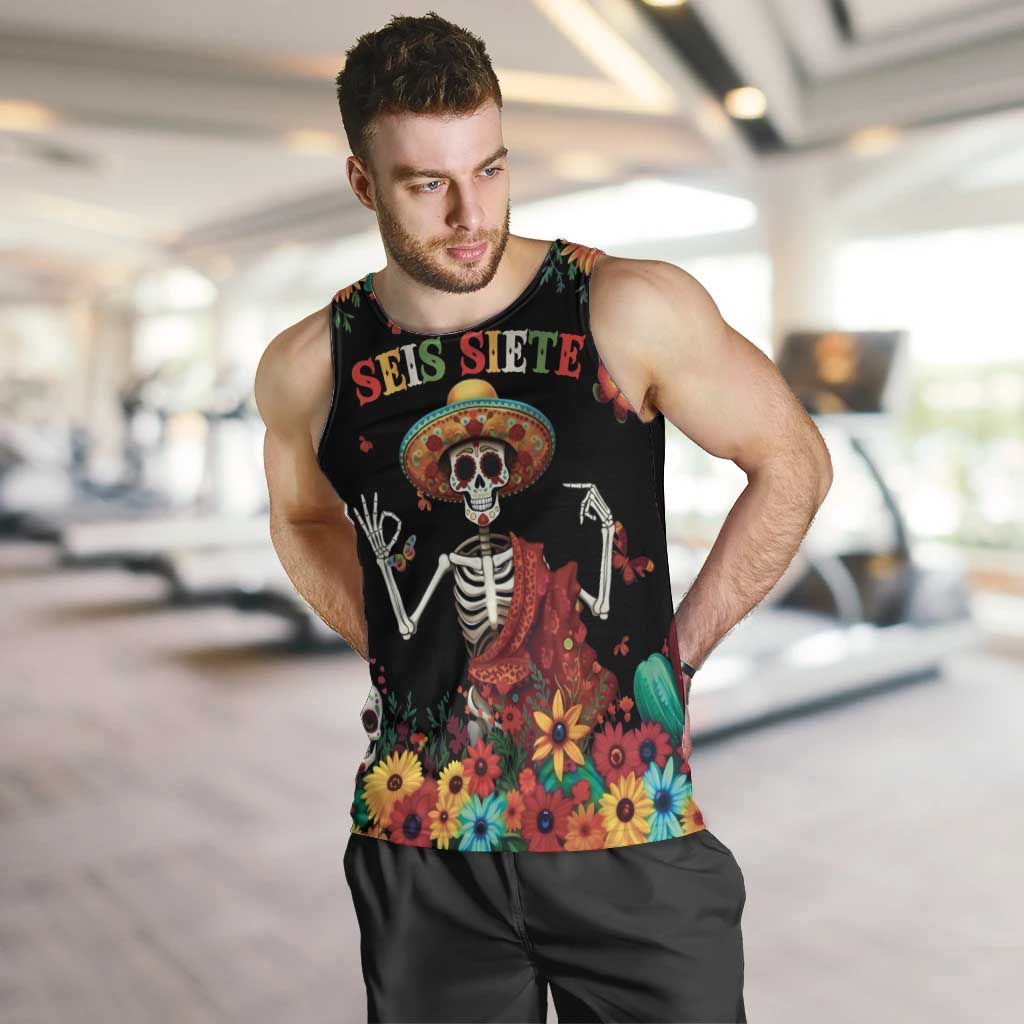 Seis Siete Dia de los Muertos Men Tank Top Mexican Funny 67 Calaca Skeleton Sombrero - Wonder Print Shop