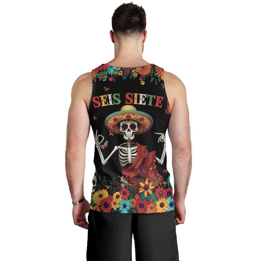 Seis Siete Dia de los Muertos Men Tank Top Mexican Funny 67 Calaca Skeleton Sombrero - Wonder Print Shop