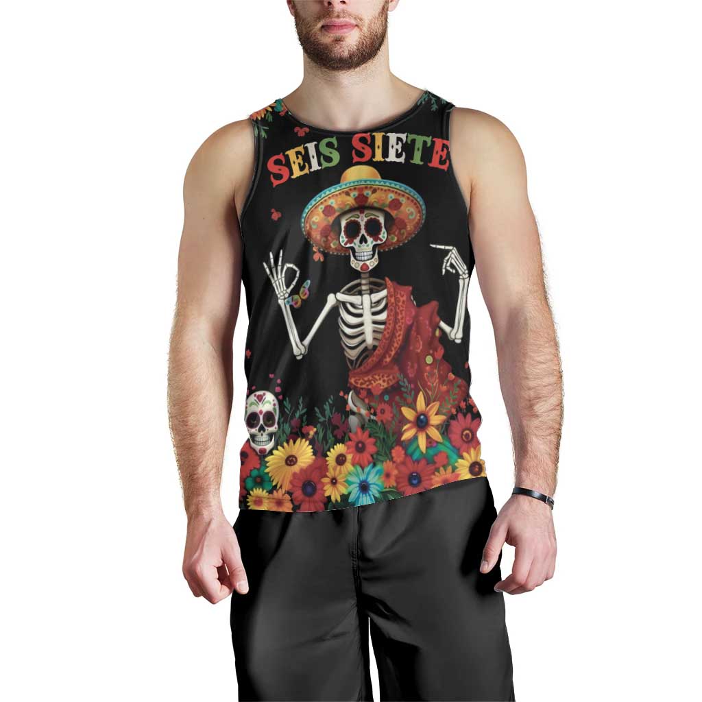 Seis Siete Dia de los Muertos Men Tank Top Mexican Funny 67 Calaca Skeleton Sombrero - Wonder Print Shop