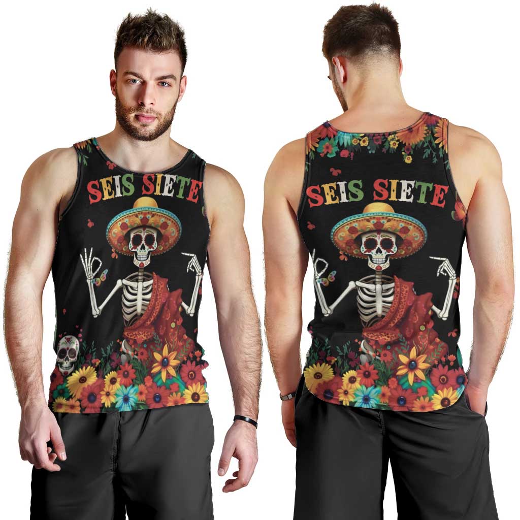 Seis Siete Dia de los Muertos Men Tank Top Mexican Funny 67 Calaca Skeleton Sombrero - Wonder Print Shop