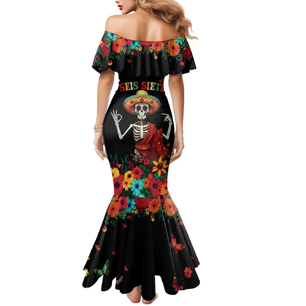 Seis Siete Dia de los Muertos Mermaid Dress Mexican Funny 67 Calaca Skeleton Sombrero - Wonder Print Shop