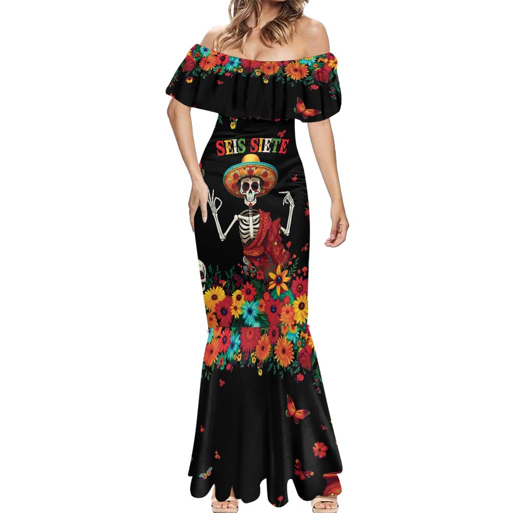 Seis Siete Dia de los Muertos Mermaid Dress Mexican Funny 67 Calaca Skeleton Sombrero - Wonder Print Shop