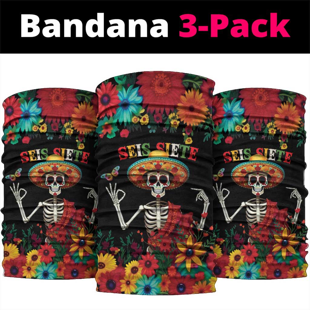 Seis Siete Dia de los Muertos Neck Gaiter Mexican Funny 67 Calaca Skeleton Sombrero - Wonder Print Shop