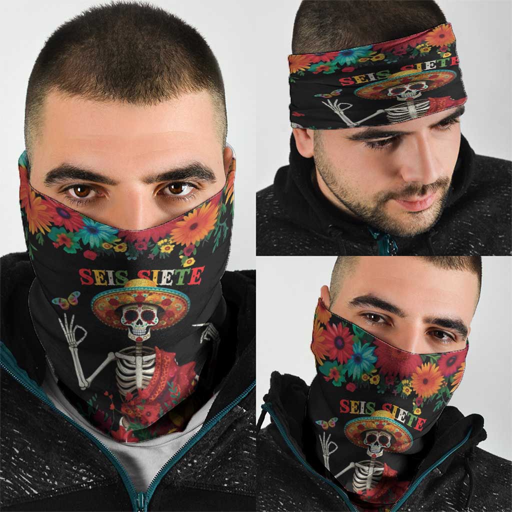Seis Siete Dia de los Muertos Neck Gaiter Mexican Funny 67 Calaca Skeleton Sombrero - Wonder Print Shop