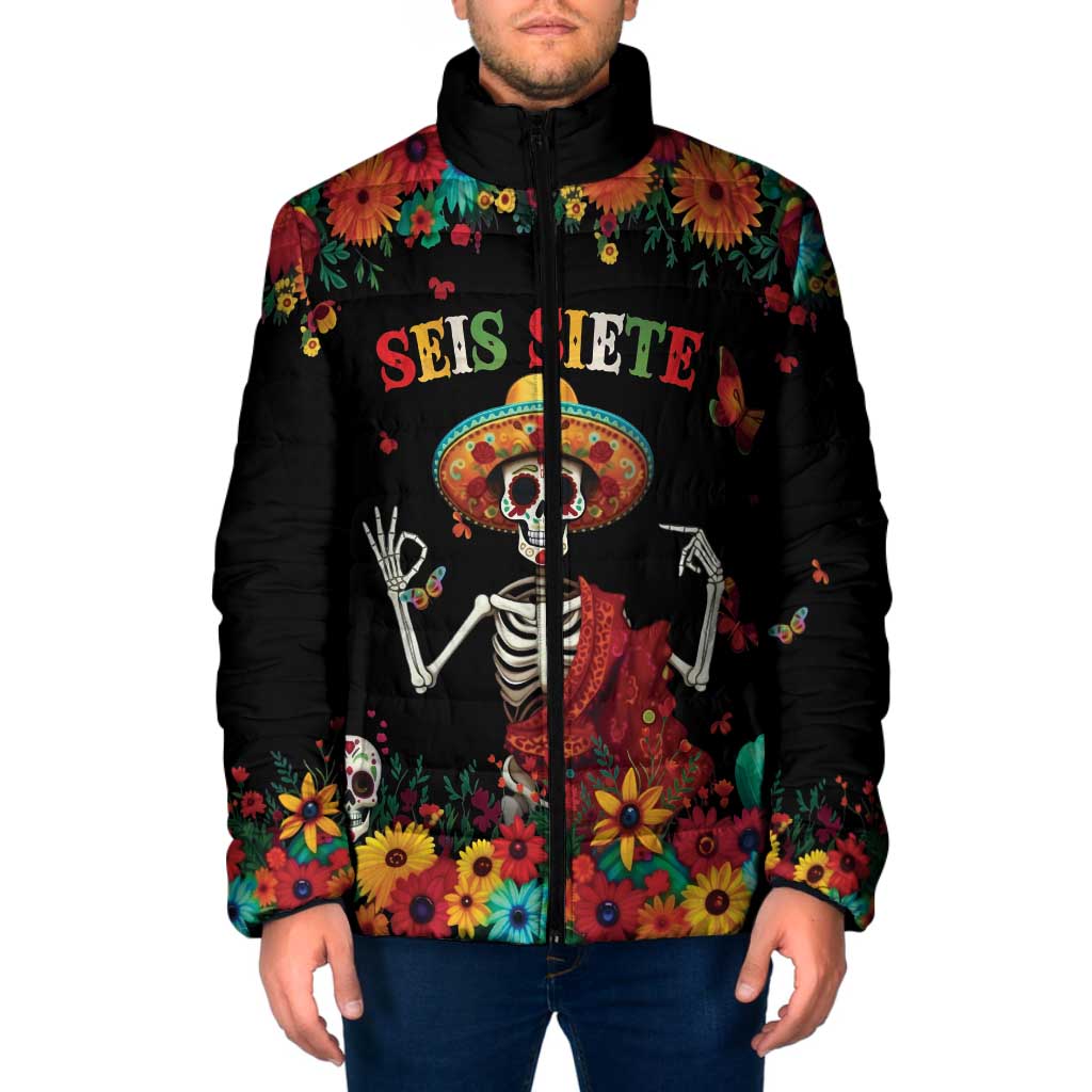 Seis Siete Dia de los Muertos Padded Jacket Mexican Funny 67 Calaca Skeleton Sombrero - Wonder Print Shop