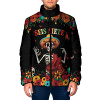 Seis Siete Dia de los Muertos Padded Jacket Mexican Funny 67 Calaca Skeleton Sombrero - Wonder Print Shop